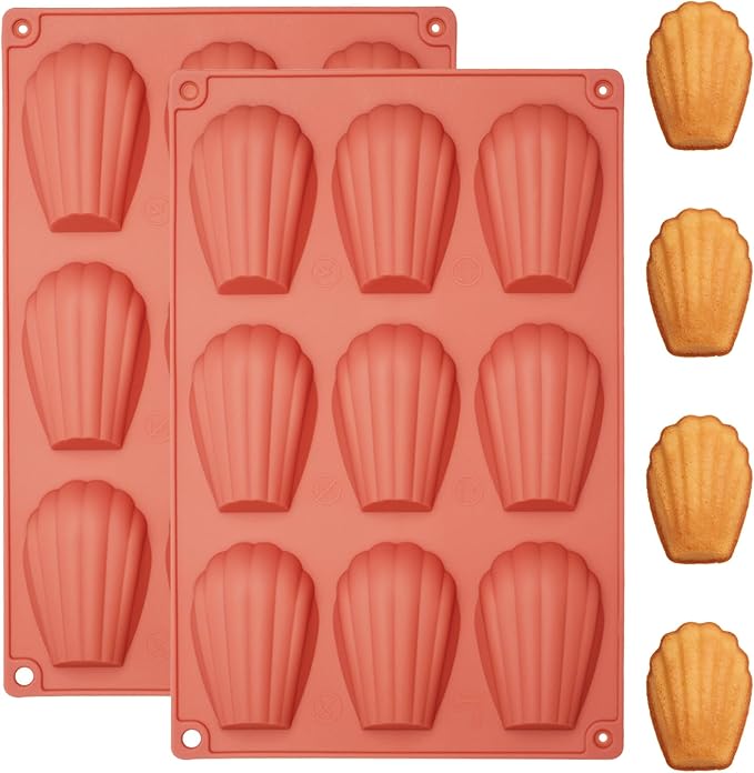2PCS Silicone Madeleine Pan, 9 Cavity Non-Stick Madeleine Baking Molds, 3D Shell Shaped Cake Mold for Baking, Chocolate, Candy, Cookie, Dessert, BPA Free, Dishwasher Safe