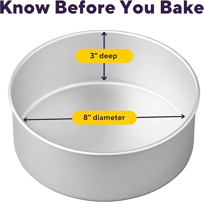 Wilton Aluminum Round Cake Pan, Extra-Deep Bakeware for Layered Cakes, Durable, Even Heating, Rust-Resistant, Professional Quality, 8 x 3 in, Packaging May Vary