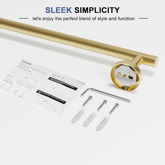Brushed Gold Towel Bar, 14 Inch Towel Racks for Bathroom Wall Mounted, SUS304 Stainless Steel Bathroom Towel Holder, Total Length 16.4 Inch Towel Bars