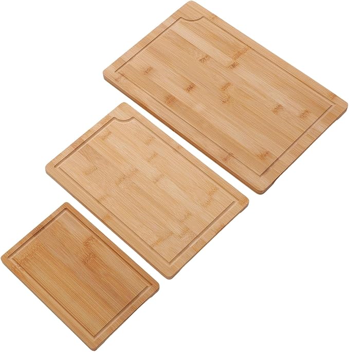 YUYTE 3pcs Wood Chopping Boards Set Smooth Cutting Boards with Grooves for Kitchen Slicing Dicing Serving