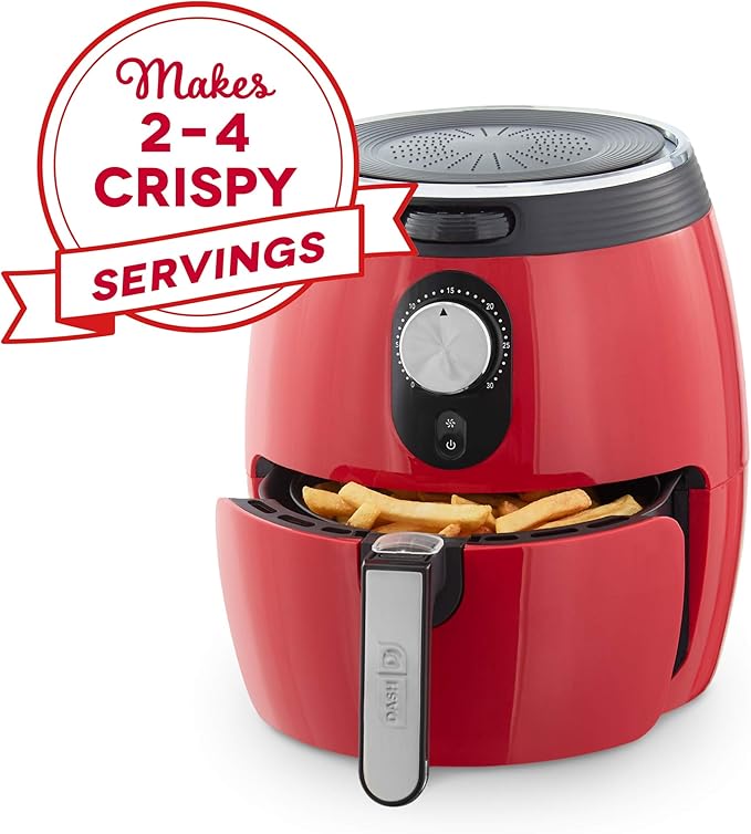 Dash Deluxe Air Fryer -Has AirCrisp® Technology - Adjustable Temperature Control & Auto Shut-Off Feature - Compact Nonstick Basket - 3 Quarts - Red