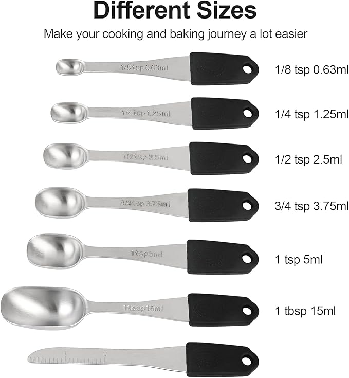 Magnetic Measuring Cups & Spoons Set 14, Heavy Duty Stainless Steel Measuring Cups and Spoons Set for Baking & Cooking, BPA Free, Round Measuring Set with Leveler, Black