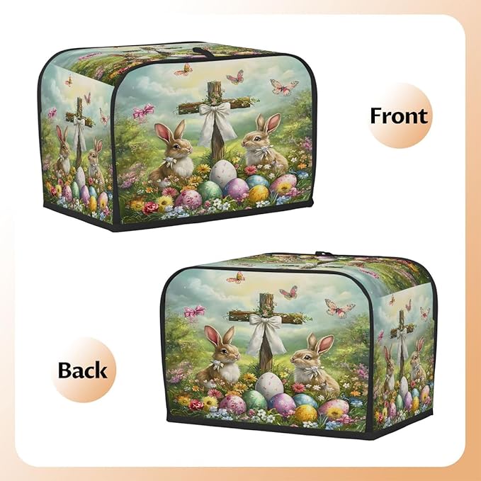 Happy Easter Eggs Rabbit Toaster Cover 4 Slice Dust and Fingerprint Protection Toaster Bread Maker Covers Washable Kitchen Small Appliance Covers for Kitchen Accessories Decor Bakeware Women Gift