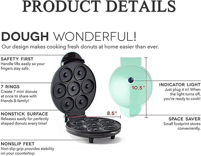 Mini Donut Maker,Electric Mini Doughnut Maker Machine, Makes 7 Mini Donutss, Non-Stick Mini Donut Machine, Easy Clean Doughnuts Maker Kit red (Red)