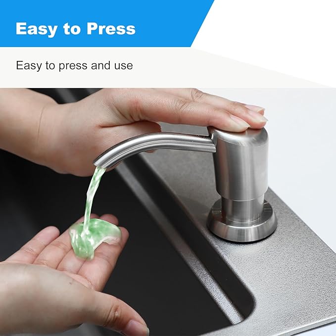 Soap Dispenser for Kitchen Sink, Sink Soap Dispenser Pump, Kitchen Sink Soap Dispenser Built-in with Top Refill Design, Brushed Nickel ABS Head with 12 Ounce Bottle