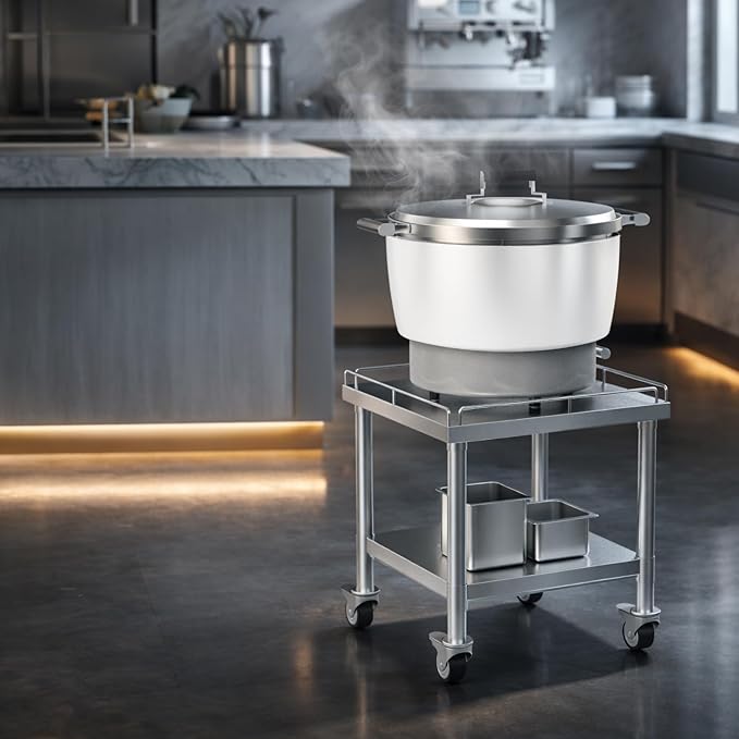 PANTIN® 20" x 20" Stainless Steel Rice Cooker Stand and Cart with Wheels & Brakes, Work Stand & Adjustable Undershelf for Commercial Food Warmer, Large Rice Cookers, PRCWT-2020