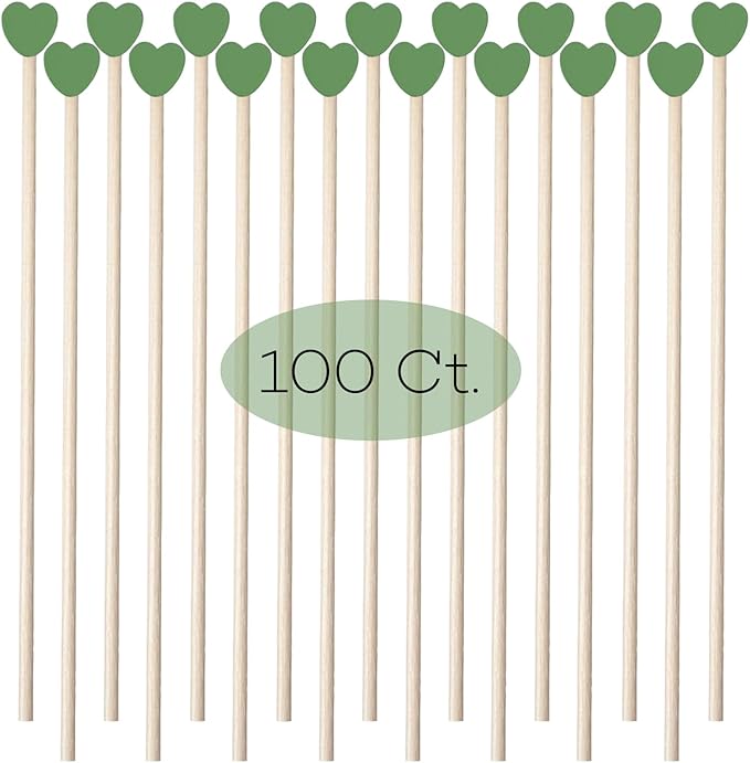 100 Pcs 6" Green Heart St. Patrick's Day Wooden Swizzle Sticks, Cocktail & Coffee Drink Stirrers, Cake Pop & Lollipop Sticks for Irish Festival Party Wedding