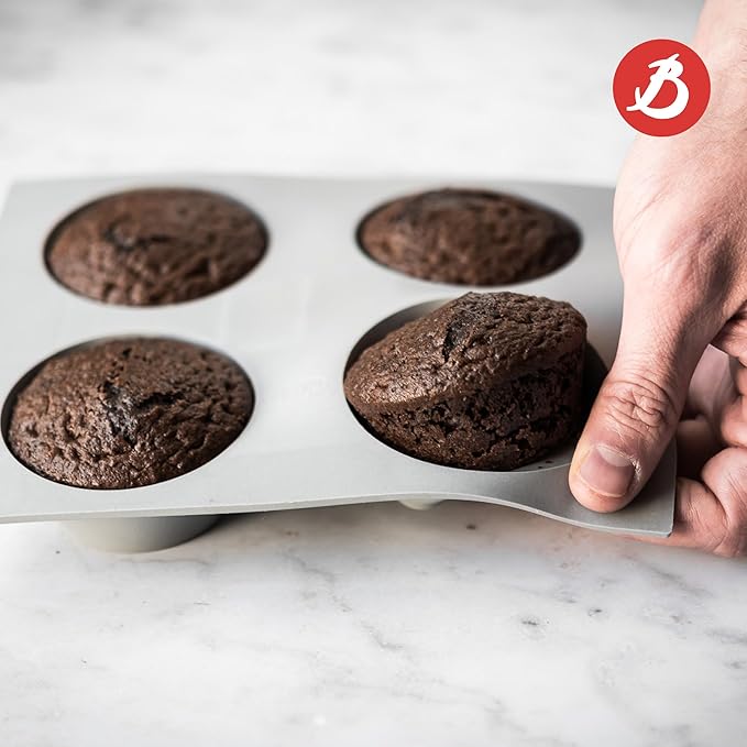 de Buyer ELASTOMOULE Muffin Silicone Mold - Creates 4 Muffins - Easy to Use & Clean - Dishwasher Safe