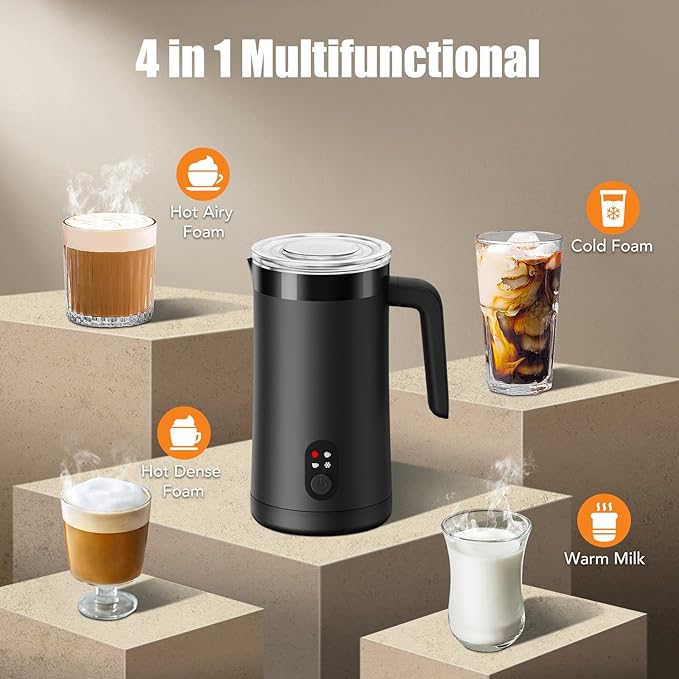 Milk Frother, 4-in-1 Electric Milk Steamer and Frother, 13.5oz/400ml Automatic Large Capacity Warm and Cold Foam Maker, Milk Warmer and Coffee Frother for Latte, Cappuccino, Macchiato(Black)
