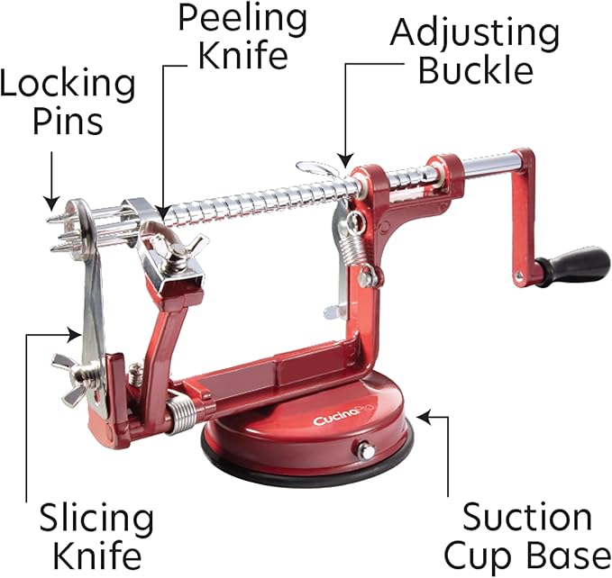Apple Peeler and Corer- Durable Heavy Duty Chrome Cast Iron w Powerful Countertop Suction, Hand Crank for Fruits, Potatoes or Veggies, Picking Season- Pie, Treat Dessert Baking, Must Have Kitchen Tool