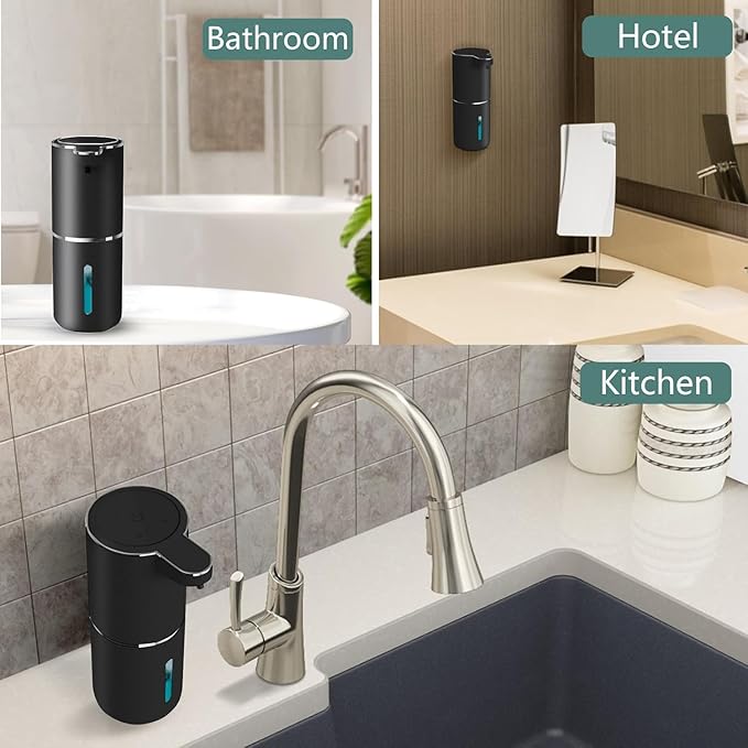 Automatic Liquid Soap Dispenser,Touchless Hand Soap Dispenser USB Rechargeabled Dispenser Electric,Wall Mounted 4 Levels Adjustable Dispenser Pump for Bathroom Kitchen Dish Soap Black
