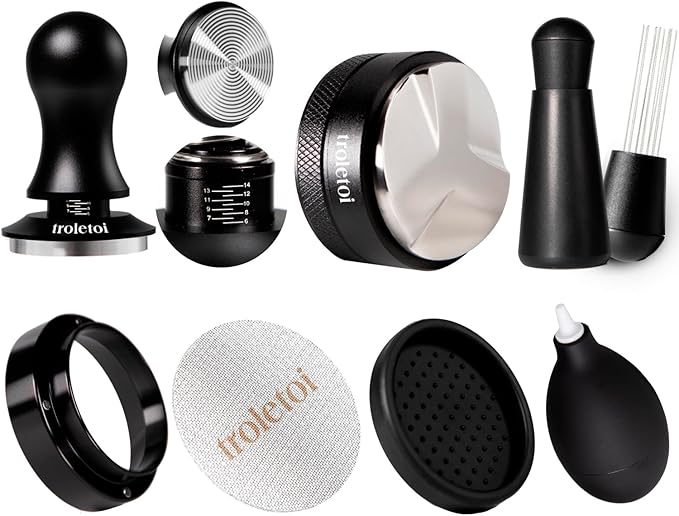 7 PCS Espresso Accessories Kit: 53.3mm Espresso Tamper, Coffee Distributor, Puck Screen, Dosing Funnel and WDT Tool, Espresso Tools Set Fits Breville 54mm Espresso Machines and Portafilters