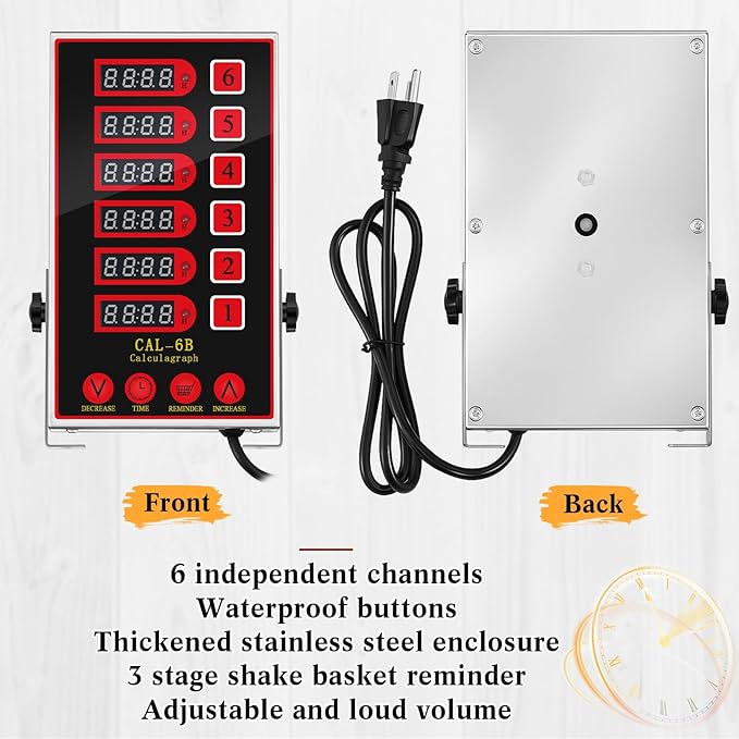 Relaxweex 1 Pack Commercial 6 Channel Digital Kitchen Timer, Multi-Countdown Timer with Loud Alarm & Large LCD Display, Wall Mount or Countertop for Restaurant, Fry Station, Baking & Lab Use