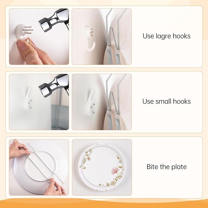 Bilillo 14 Pcs Plate Hangers for Wall - 6/8/10/12/14 Inch Invisible Plates Hanger, Stainless Steel Plate Holders with 14 Pieces Wall Hooks for 5.5 to 15.5 Inch Decorative Plates and Arts (Silver)