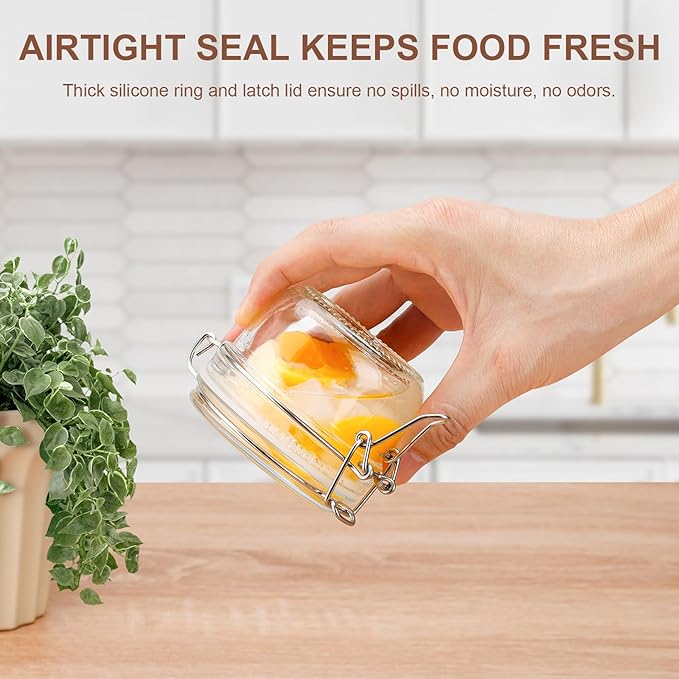 4oz Mini Airtight Glass Jars with Clamp Lid – Small Glass Food Storage Containers for Jam, Honey, Sauces, Yogurt & Dessert Portions, Clear Kitchen Mini Jars