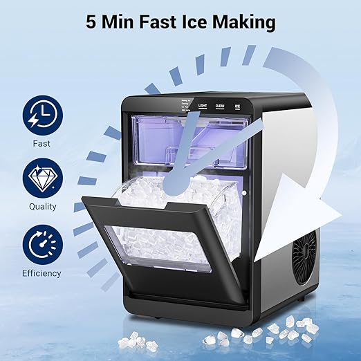 Nugget Ice Maker, 44lbs/24h Ice Makers Countertop, Soft Ice Ready in 5-10Mins Nugget Ice Maker Countertop, Self-Cleaning Pellet Ice Maker for Home, Kitchen, Office, Party
