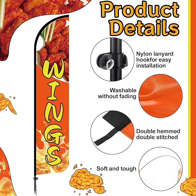 HunnmingRe Wings Street Advertising Swooper Flag Banner 15ft Feather Flag with Pole and Ground Stake Advertising Feather Banner Sign for Restaurant Business Outside Ground
