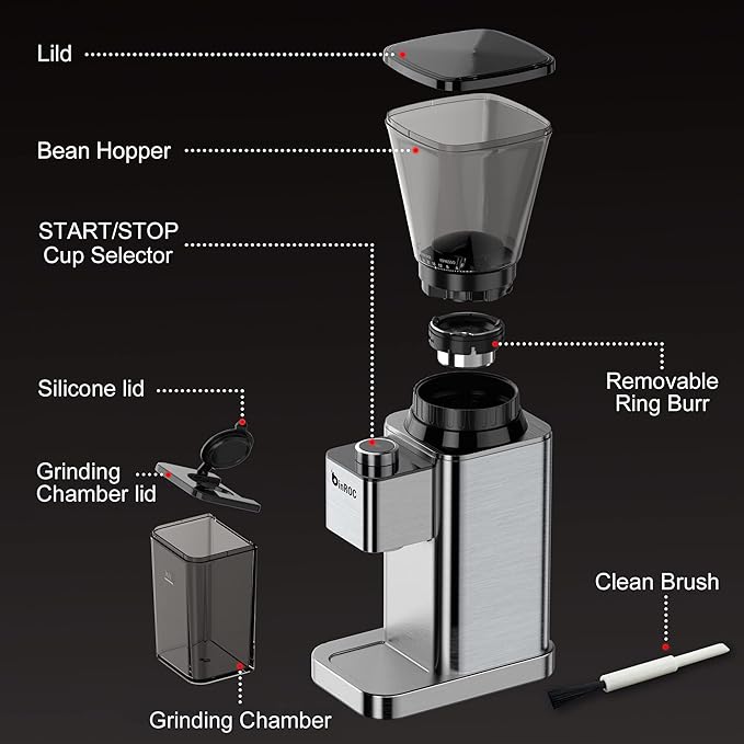 Conical Burr Coffee Grinder, Anti-static Electric Coffee Bean Grinder for Home Use, 48 Adjustable Grind Settings for 2-12 Cups (Black)