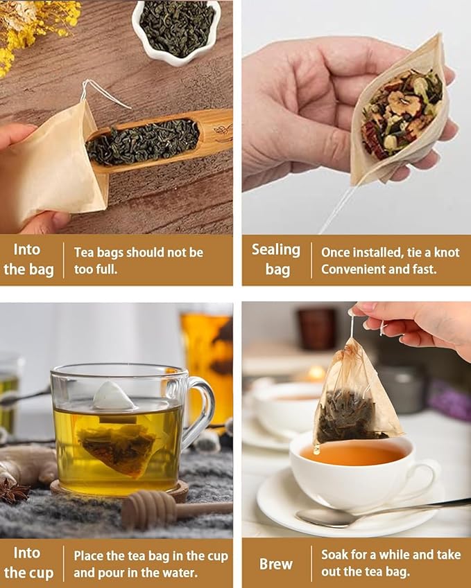 400 PcsTea filter bag, 100% natural wood pulp paper material, disposable tea soaking device, empty tea bag with drawstring, for loose leaf tea (3.5 x 2.75 inches)