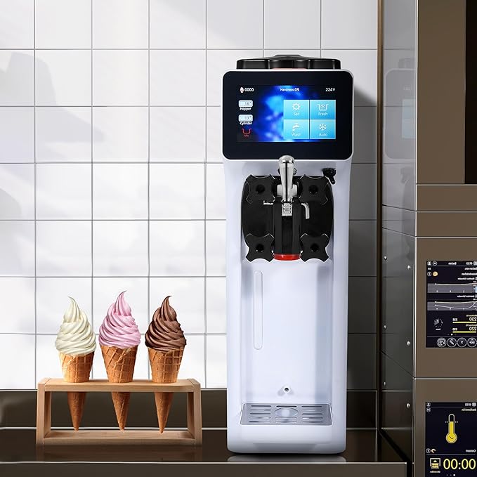 VEVOR Commercial Ice Cream Machine, 1000W Single Flavor Soft Serve Ice Cream Maker, 10.6 QT/H Yield, 4L Hopper & 1.6L Cylinder, Touch Screen, Auto Clean & Pre-Cooling, Countertop Restaurant Snack Bar