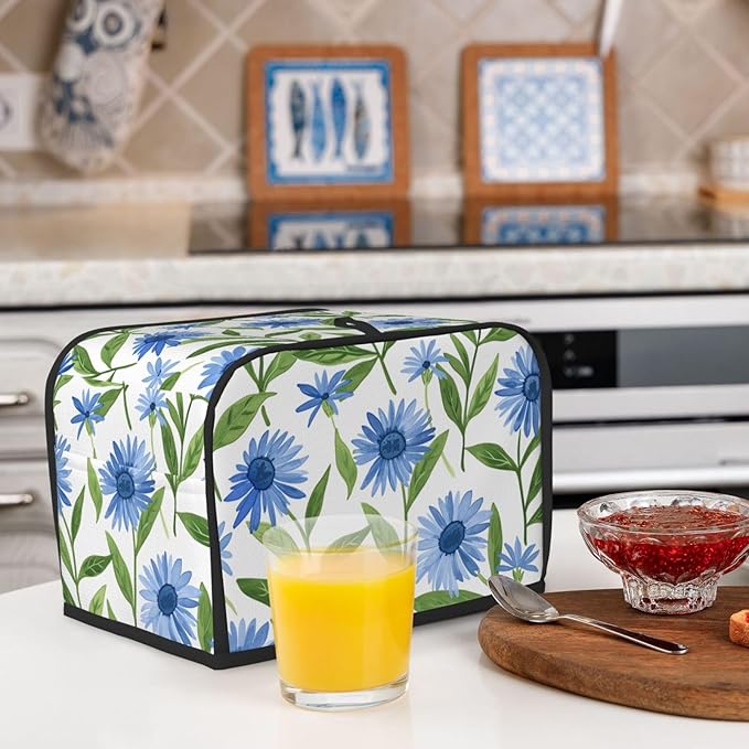 Cornflower White Flowers Toaster Cover 2 Slice, Cute Rural Bread Machine Cover, Washable Dust-Proof Cover for Kitchen Small Appliance Cover,with Top Handle