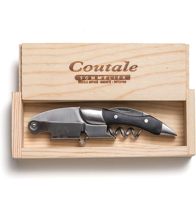 Prestige Waiters Corkscrew By Coutale Sommelier - Blackwood - Handmade and Sustainable Pinewood Crate - French Patented Spring-Loaded Double Lever Wine Bottle Opener for Bartenders and Gifts