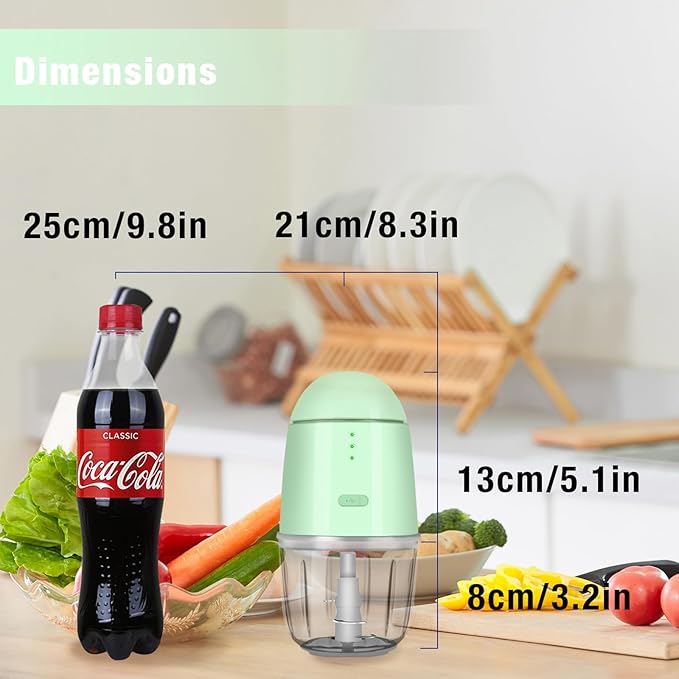 Food Processor - Rechargeable Mini Food Processor & Portable Small Food Chopper for Vegetables Fruit Onion Garlic, Kitchen 1.3Cup 10 0z,150 Watts, Glass Container Dishwasher Safe (Green)