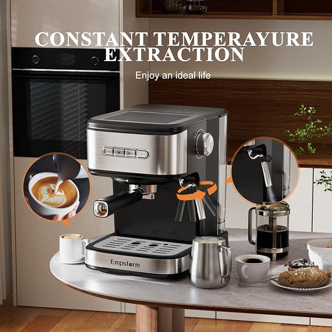 Empstorm 20 Bar Espresso Machine, Cappuccino Machines with Milk Frother Steam Wand, Latte Machine for Home&Barista, Automatic Shut-off Function