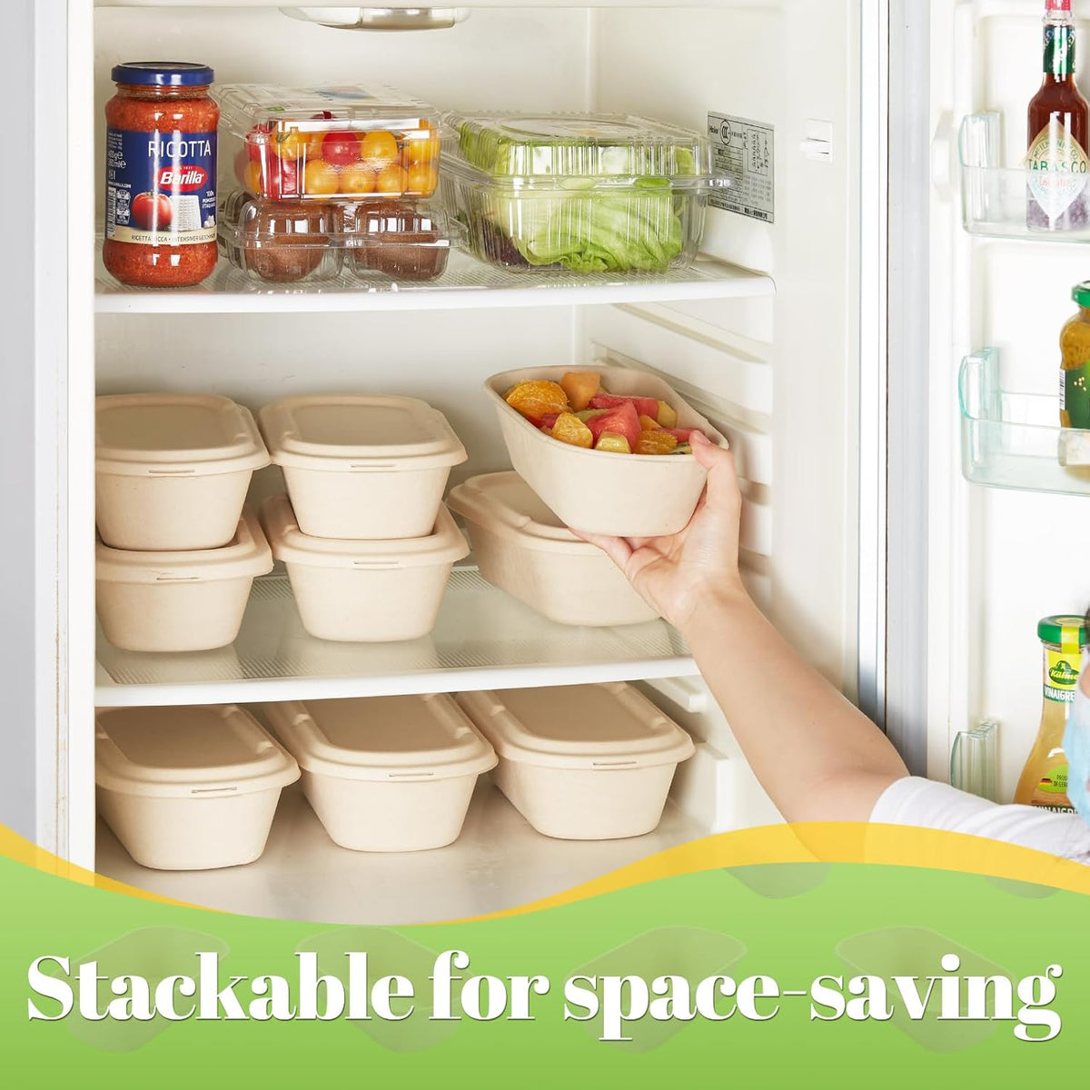 [100% Eco-Friendly] 34 oz Disposable Food Containers with Lids – Sugarcane Pulp Take Out Containers, Biodegradable Lunch Box, Compostable and Microwave Safe To-Go Boxes for Meal Prep – Pack of 50