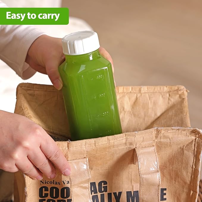 CUCUMI Glass Juice Bottles with Lids, 3 Pack Clear Glass Water Bottles with 1 Pour Spouts, 16 Oz Reusable Milk Jug with Airtight Caps and Scale for Juicing Containers