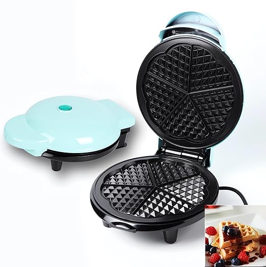 Waffle Maker 7“ Non-Stick Waffler Iron Stuffler Stuffed Wafflera 700W Adjustable Browning Control, Electric Baker Makes Thick, Fluffy Waffles, Kitchen Essential for Breakfast, Azure
