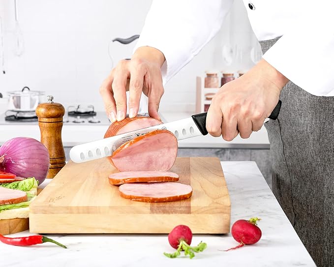 Carving Knife 8-Inch with Razor Sharp Granton Edge for Turkey, Ham, Meat Slicing and Cutting – NSF Certified, German Stainless Steel Blade, Black