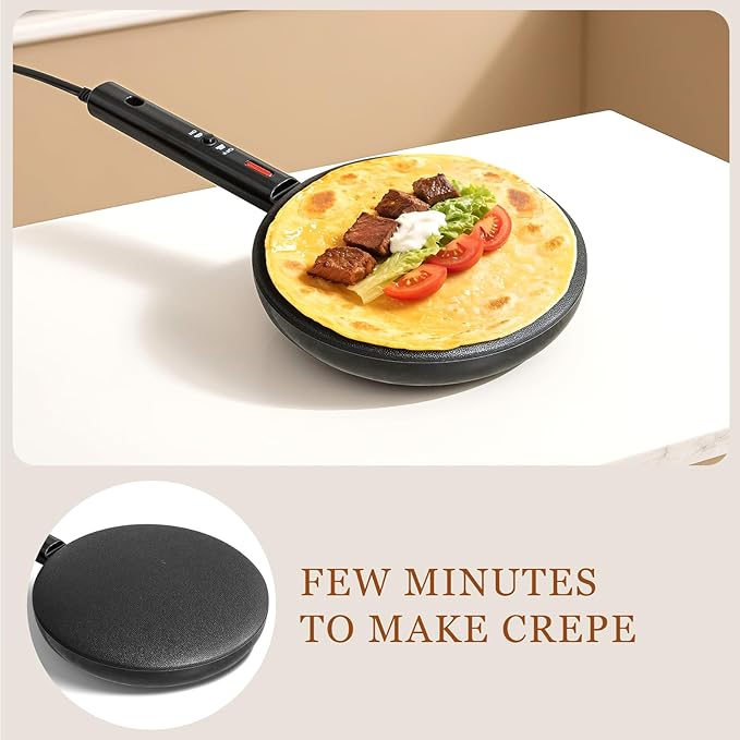 Electric Instant Crepe Maker, 8 Inch Portable Electric Crepe Maker Machine & Non-Stick Coating, On/Off Switch & Automatic Temperature Control, Compact Crepe Maker, Black