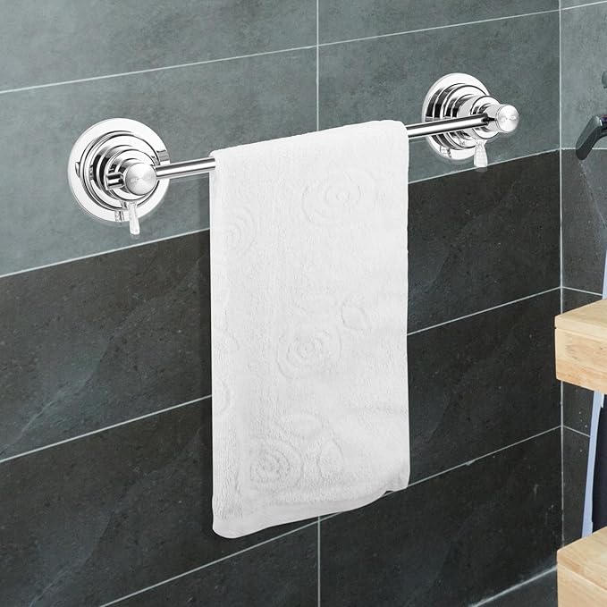 BOPai Extendable Suction Cup Towel Bar 17-28.5", Removeable Shower Door Mat Rod, Chrome