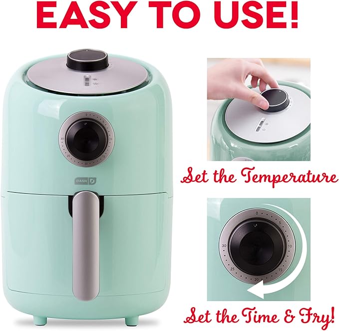 Dash Compact Air Fryer - Healthy Cooking with Auto Shut-Off Feature, Adjustable Temperature Control & Nonstick Fry Basket - Has AirCrisp® Technology - 2 Quart - Aqua