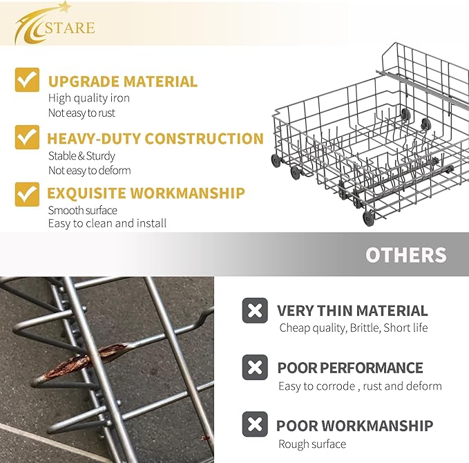 Allstare W10139223 Dishwasher Lower Rack Replacement for Whirlpool Maytag Jenn-Air Dishwasher Parts with 902990 Lower Shelf MDBD820AWW MDB7100AWQ Lower Dishrack Assembly Wheels Dishwasher Bottom Rack