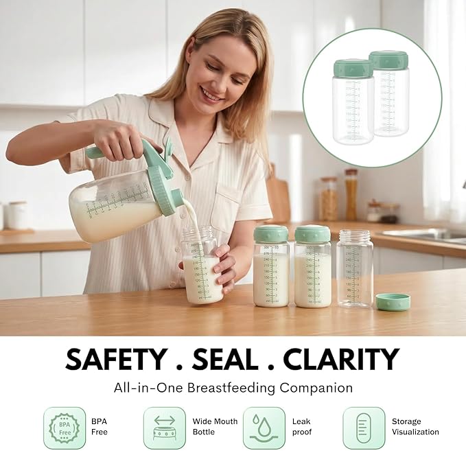 Natural Baby Bottles, BPA Free Breastmilk Storage Bottle for Momcozy Breast Milk Cooler & Fridge, Wide-Neck Breastfeeding Bottles Compatible with Spectra Pump Flanges, 10oz, 4 Pack