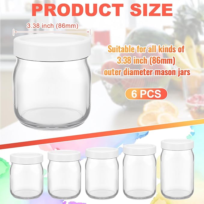 Teenyyou 6 Pcs Silicone Wide Mouth Lids Mason Jar Lids Thickened Leak Proof Lid for 86 mm All Wide Mouth Mason Jars, Reusable Large Canning Jar Caps (White)