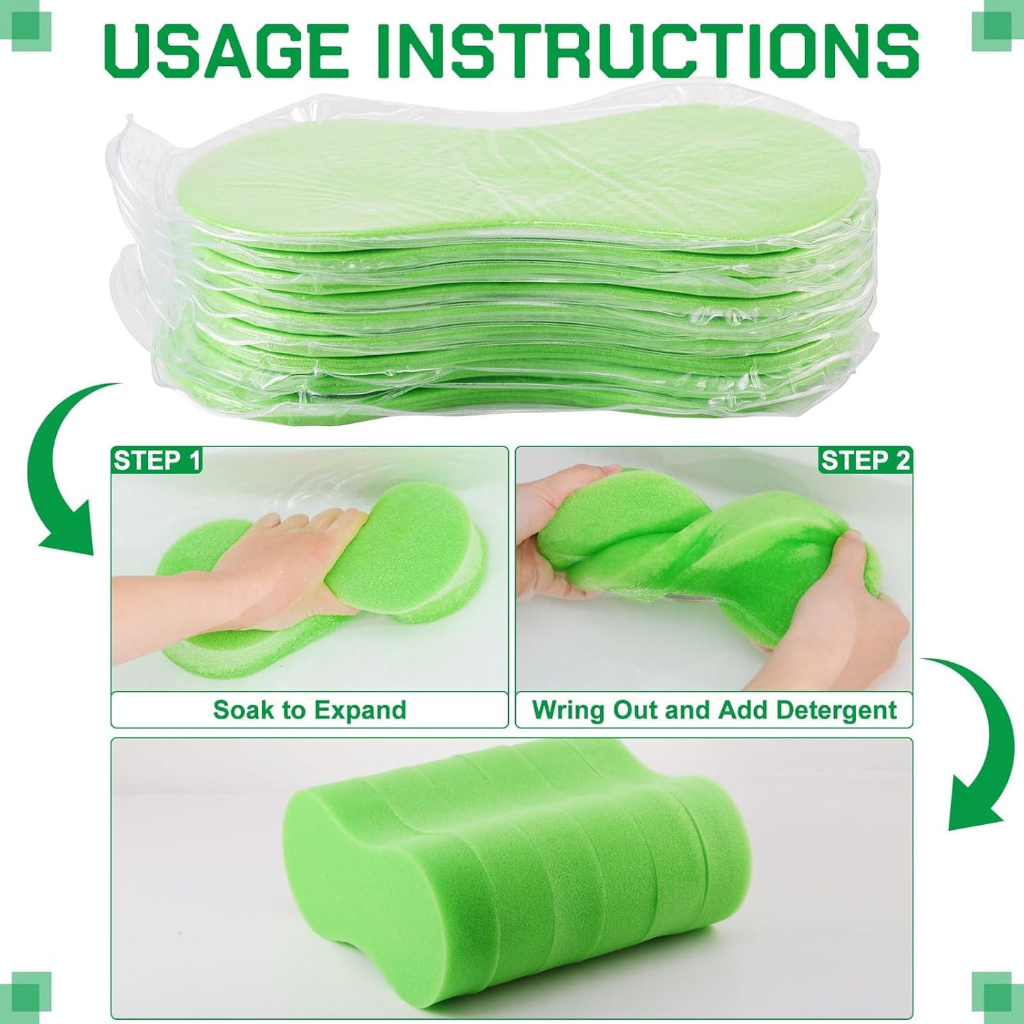 Vesici 48 Pack Large Sponges Bulk Multi-Purpose Extra Large Sponge for Washing Cars Field Day Water Games Household Cleaning Car Boat Bike Kitchen Bathroom Vacuum Compressed Packing (Bright Green)