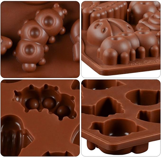 Joyeee 16 Cavity Insect Silicone Mold, 1 Pcs Butterfly Snail Ladybug Bee Bug Chocolate Candy Mold, Insects Cake Muffin Ice Cube Soap Crayon Wax Melt Mold Tray, Reusable Silicone Mold Resin, 26 CM