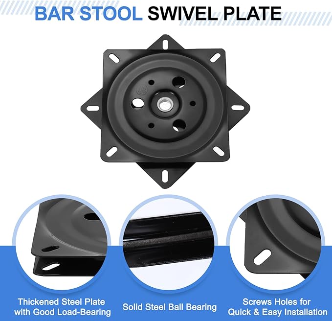 uxcell 2Pcs 6" Bar Stool Swivel Replacement, 360° Rotation Lazy Susan Turntable, Square Semi-Ball Bearing Seat Swivel Base Mount Plate for Recliner Chair or Table, Black (150x1.5mm)