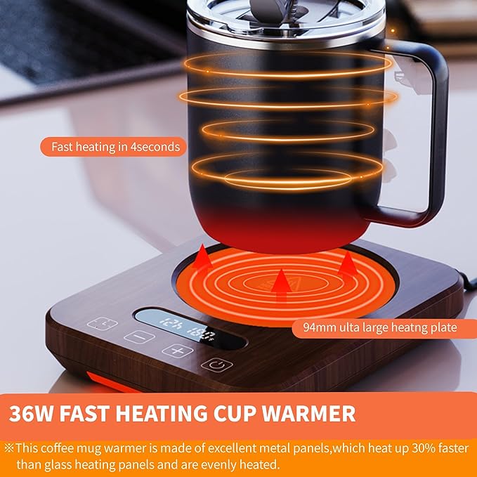 Coffee Mug Warmer,Cup Warmer with 7 Temp Settings,8H Auto Shut Off & 12H Timer,Fast Bottle Warmers for All Bottles,The Ultimate Coffee Warmer Plate for Beverage Lovers (Wood)