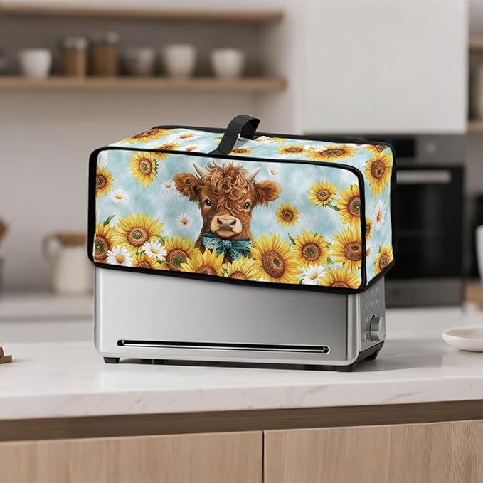Sunflower Highland Cow Toaster Cover Purple Dust-proof Cover for 2 Slice Slim Toaster Fingerprint Bakeware Protection Fingerprint Bakeware Protection, Wear Resistant