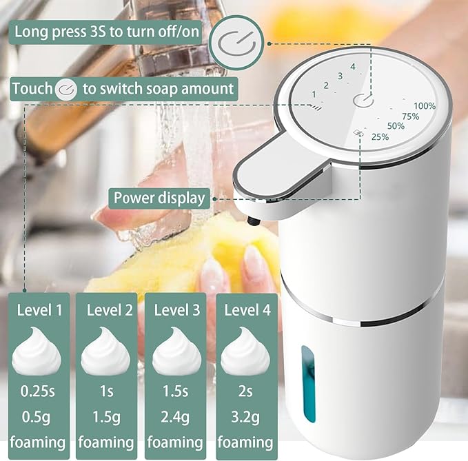 Automatic Soap Dispenser – Touchless Foaming Soap Dispenser 400ml USB Rechargeable Dispenser Electric Wall Mounted 4levels Adjustable Foam Dish Soap Pump for Bathroom Kitchen