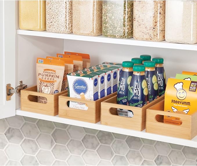 mDesign Bamboo Kitchen Storage Container Bin - Drawer Organizer Crate Box with Handles for Pantry Cabinet, Shelves, or Countertop, Holds Snacks, Spices, or Drinks, Echo Collection, Natural/Tan