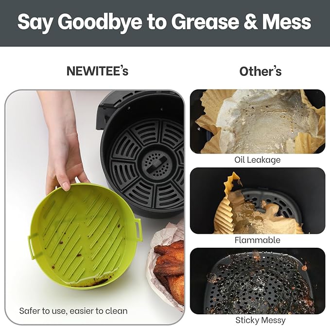 Air Fryer Silicone Liners 4QT For Ninja AF101, 2 Pack BPA Free Platinum Air Fryer Basket Liners with Handle, Round Reusable Liner Ninja Fryer Accessories, Upgrade