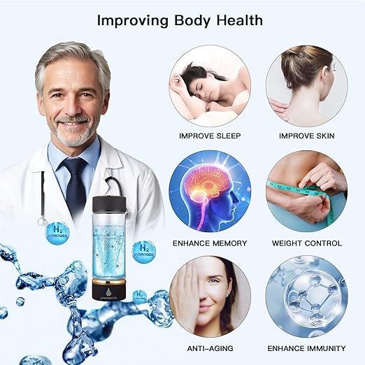 Hydrogen Water Bottle, 3Min Rapid High Content Alkaline Hydrogen Water, USB-C Rechargeable Hydrogen Water Machine, Portable 14OZ, SPE PEM Tech, Travel, Home, Office, Gift for Family & Friends (Black)
