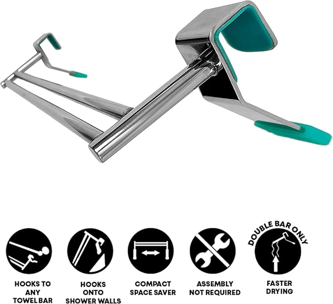 Bathroom Towel Bar Extender, The Magic Bar, Doubles Your Towel Space Fits Almost Any Towel Bar or Shower Walls, Faster Drying, No Tools Required, Expands from 14.5 to 25.5 Inches, Chrome (Double)