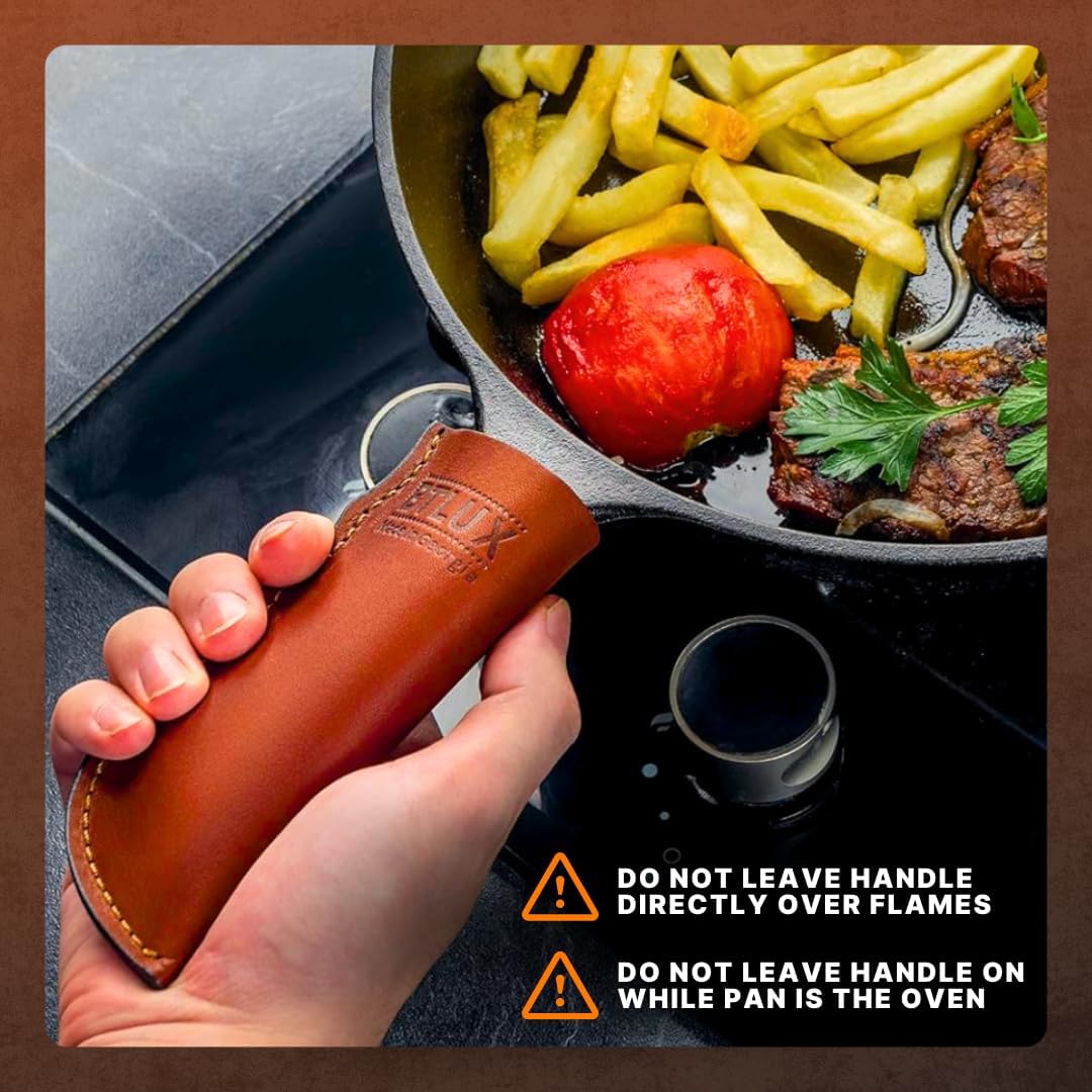 Proudly Made in Georgia from Full Grain Leather - Leather Cast Iron Handle Cover, Set of 2 - Heat Resistant Cast Iron Handle Sleeve for Skillets - Pot Holder for Hot Frying Pans, Pots