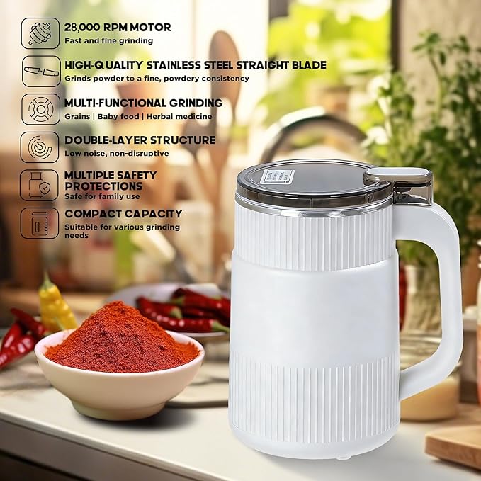 Electric Coffee Grinder & Spice Grinder, 200W Fast Grinding with Stainless Steel Blades 500ML | for Coffee Beans, Nuts, Seeds | Dry Food Mill | Mini Kitchen Grinder With handle
